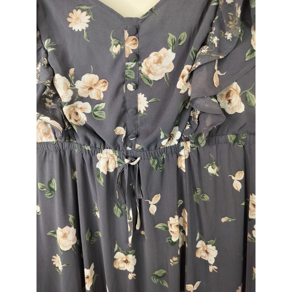 Torrid Gray Floral Chiffon Maxi Dress Ruffled Flutter Sleeve - Picture 5 of 12